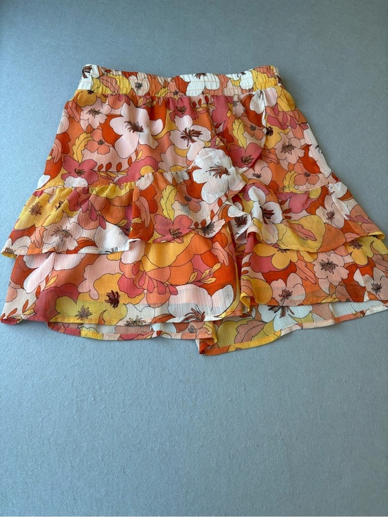 Autres Filles Dresses & Skirts - Autres Filles Floral Ruffle Tiered Mini Pull on Skirt - Orange Pink Yellow Sz S